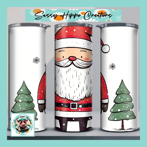 Skinny Tumbler Adorable Santa Claus Christmas Tree Holiday Stainless-Steel 20oz - Picture 1 of 7